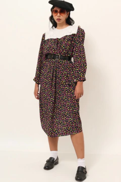 Vestido flores liberty com gola algodão garimpado Barcelona - Capichó Brechó