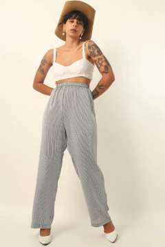 calça listras semi pantalona cintura alta na internet