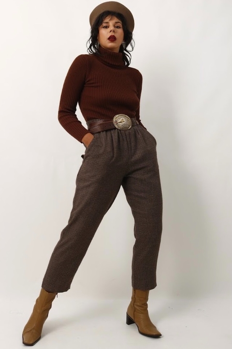 Calça xadrez cintura mega alta