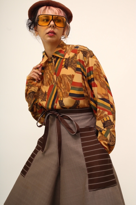 Camisa estampada vintage manga longa telha