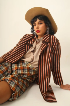 Blazer listras longo marrom com laranja - comprar online