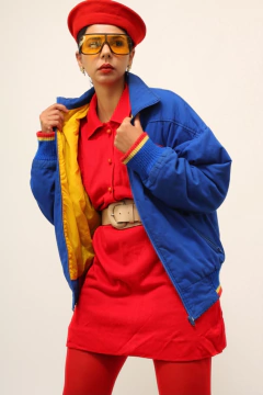 Jaqueta azul bomber forro amarelo vintage golf