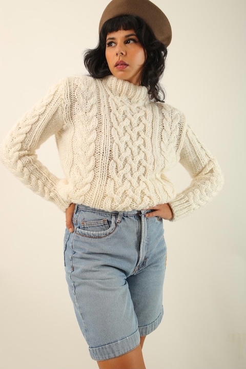 Tricot grosso gola alta textura vintage