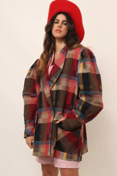 Blazer maxi alfaiataria xadrez estrutura na internet