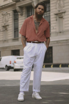 Calça poliéster com viscose cintura alta