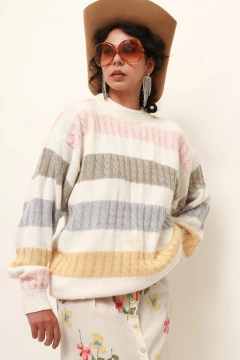 Tricot listras rosa e cinza amplo vintage C.G.C