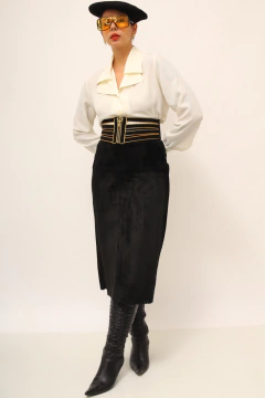 Saia couro camurça cintura alta