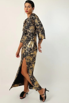 Vestido longo fenda dourado vintage - comprar online