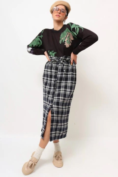 saia xadrez cintura alta amarracao