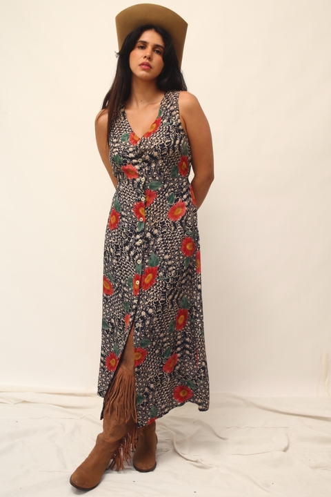 Vestido midi floral 100% viscose