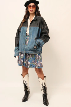 Jaqueta jeans co couro fake cowboy LAS VEGAS JOE