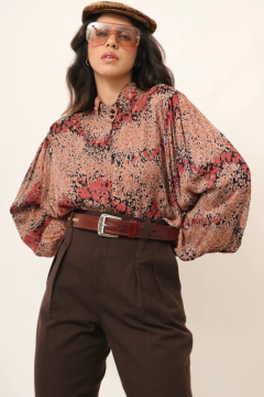 Camisa western manga bufante estampa vintage levinha