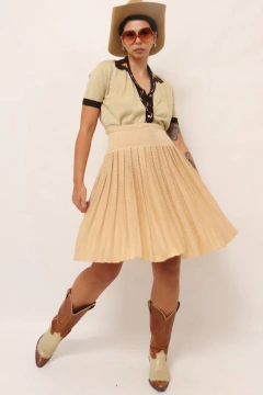 saia tricot bege cintura alata pregas