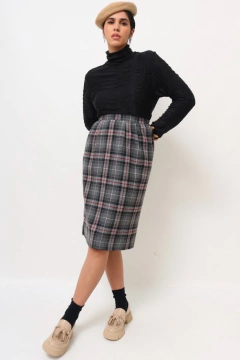 Imagem do Saia Lã xadrez cinza midi made in USA forrada
