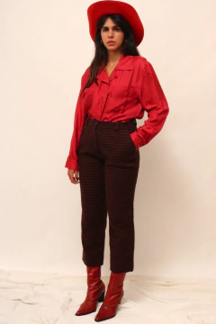 Calça tricot marrom vermelho