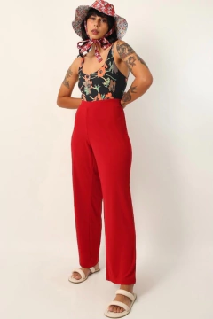 calça vermelha cintura mega alta ampla - comprar online