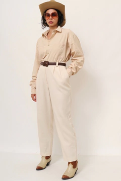 Calça cintura alta creme viscose C.G.C
