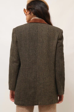 blazer xadrez pala couro marrom vintage - loja online