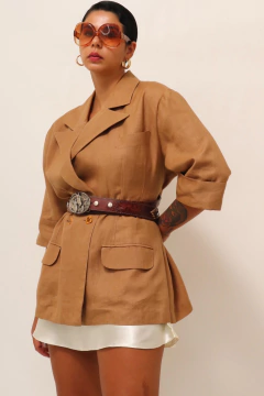 Blazer manga curta bege estilo linho vintage - loja online