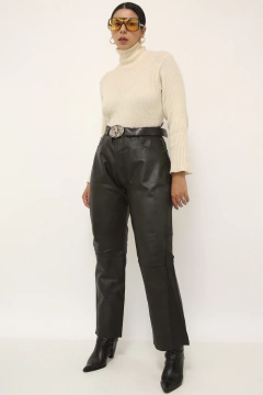 Calça de couro cintura media vintage - comprar online