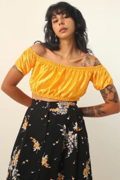 blusa top ciganinha ouro brilho