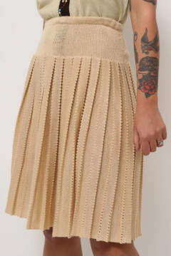 saia tricot bege cintura alata pregas - comprar online