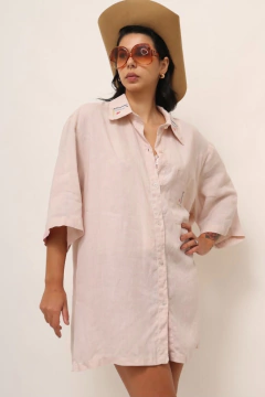 camisa linho rosa bordado gola na internet