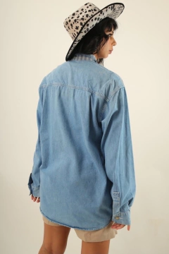 Camisa jeans azul xadrez vintage - comprar online