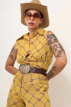 Conjunto western mostarda 70´s calça + cropped - loja online