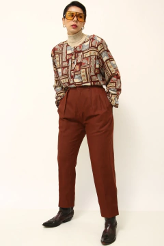 Camisa estampada marrom flores telha - loja online