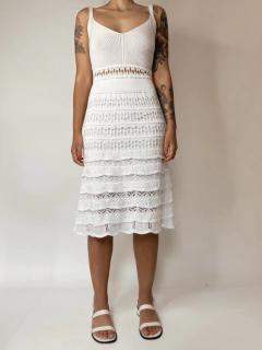 Vestido tricot BASIC branco recorte vazado