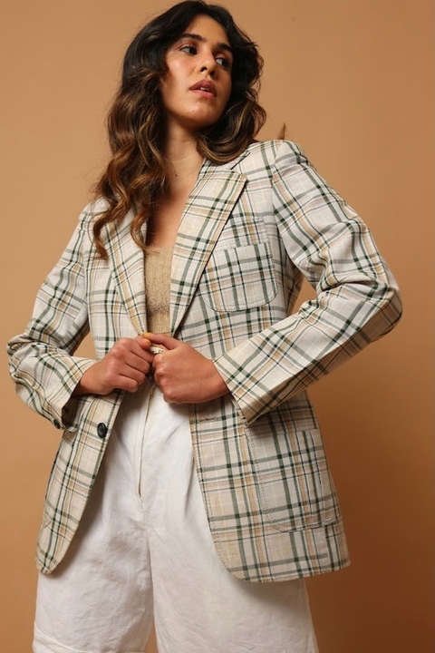 blazer xadrez linho branco listras verde