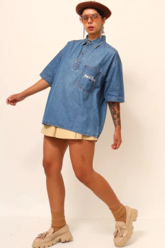 camisa Hard Rock azul bordado vintage