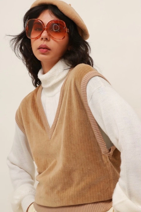 colete veludo bege YSL vintage