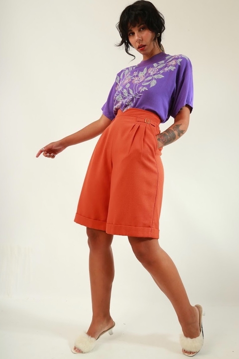 Bermuda viscose cintura alta laranja Amelie