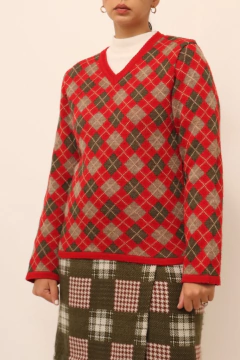 Pulover xadrez vintage vermelho classico