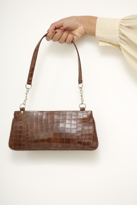 Bolsa croco marrom ombro