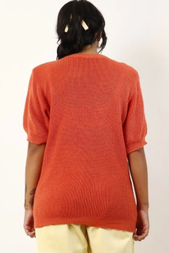pulôver tricot laranja bordado flores - comprar online