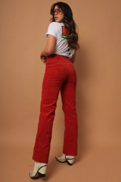 Calça veludo vermelha cintura media vintage