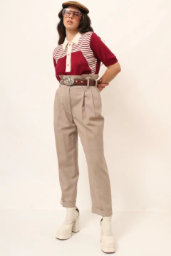 Polo marsala com listras 70´s vintage tricot - Capichó Brechó