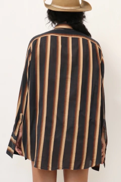 Camisa listras western marrom