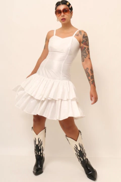 Vestido branco saia recorte babados viscose - loja online