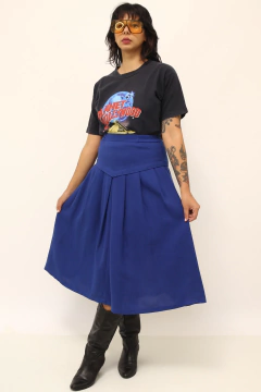 Saia azul midi alfaiataria cintura alta
