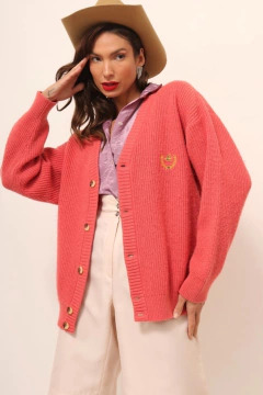 cardigan bordado salmao vintage - comprar online