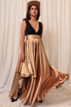 Saia dourada longa Versailhes vintage - Capichó Brechó