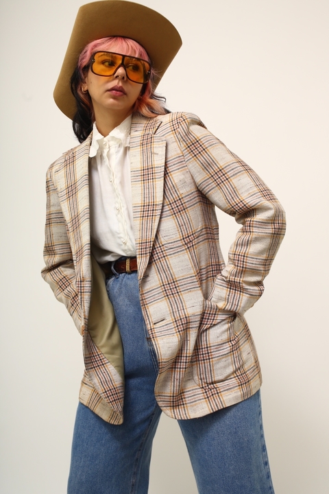 Blazer Blazer xadrez bege rustico vintage