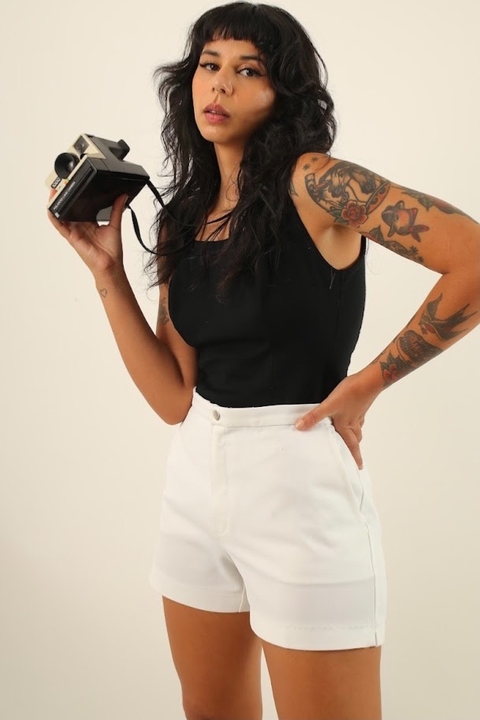 shorts LACOSTE branco cintura alta