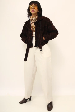 Jaqueta couro marrom cropped vintage - comprar online