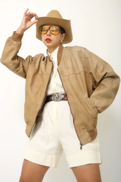 Jaqueta bomber bege YSL vintage couro - comprar online