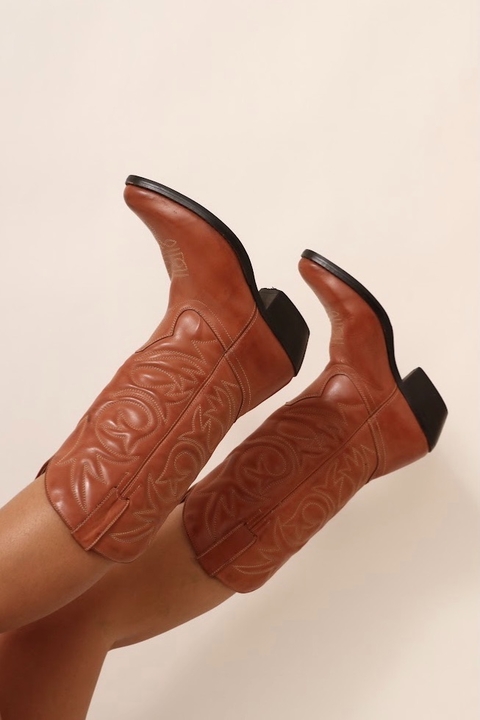 bota western marrom couro bege 39/40